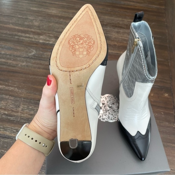 New Vince Camuto Western Saiovell Pointed Toe Heeled Bootie in Silver Coconut - Picture 4 of 7